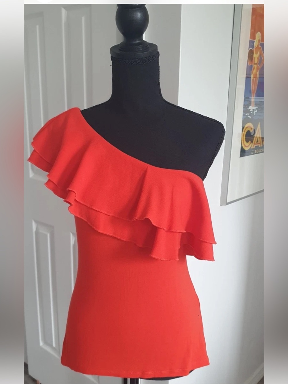 Morgan de Toi Red One-Shoulder Ruffle Top M